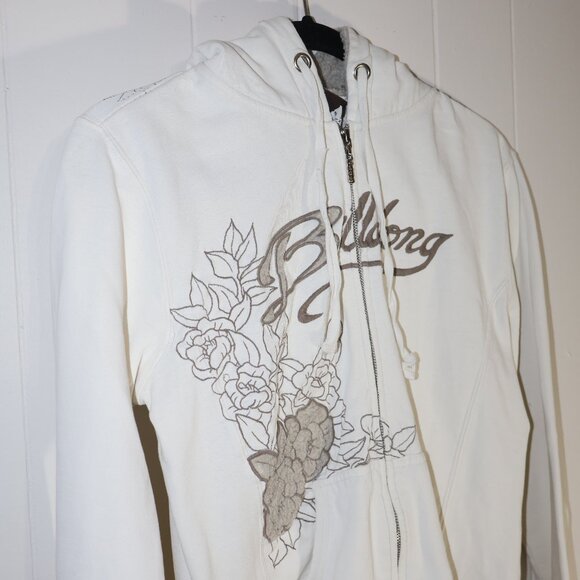 Billabong Vintage Style Zip Hoodie – Cream / Floral (Women’s L) - Picture 2 of 9